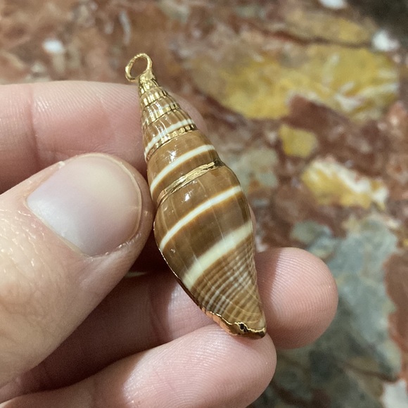 Gold-Edged Seashell Necklace Pendant - Picture 6 of 7